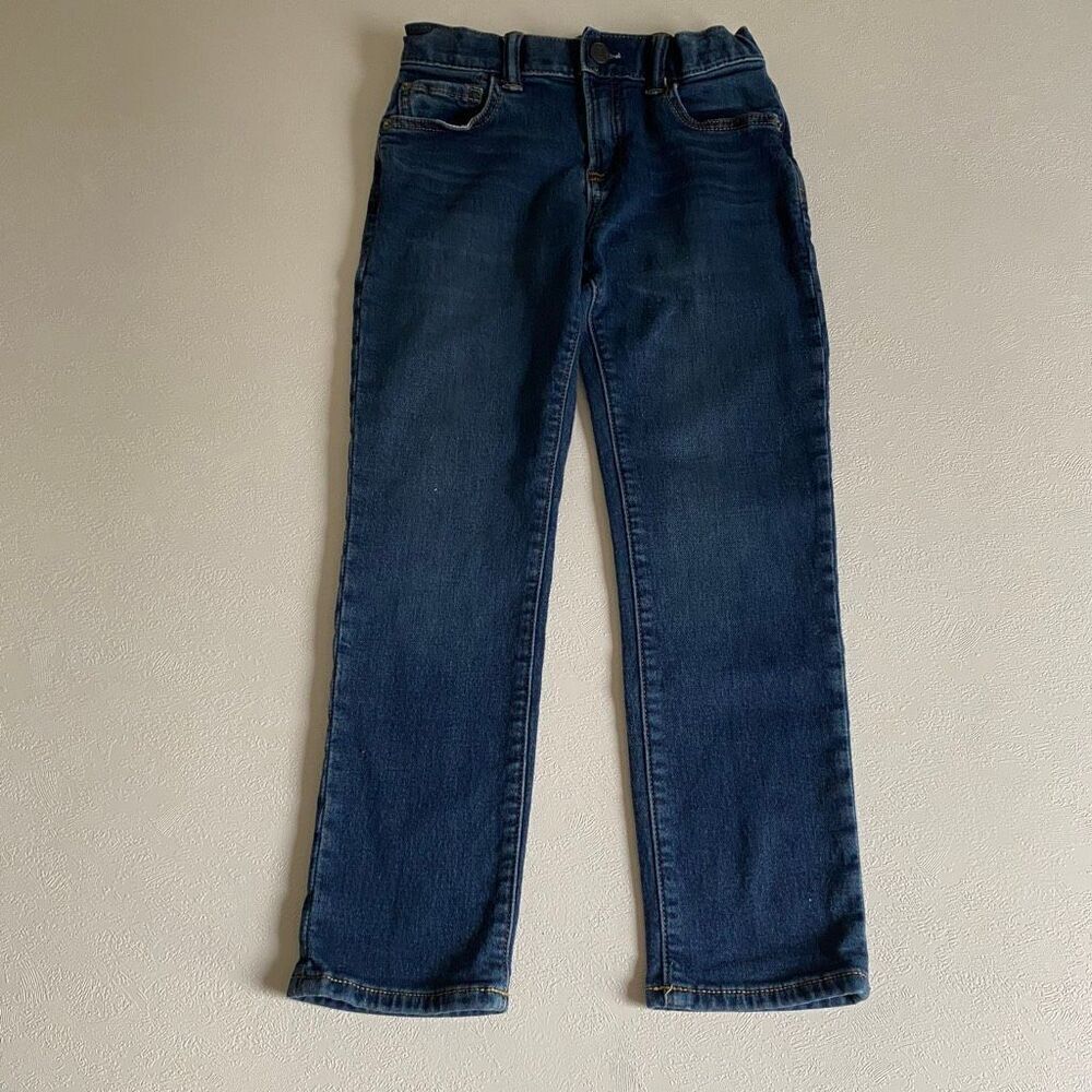 Boys Dark Wash Slim Jeans Size 5–6 Adjustable Waist Soft Denim